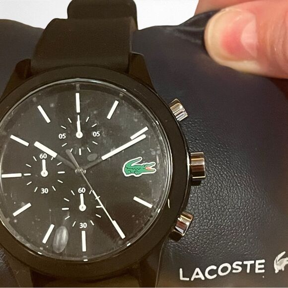 New With Tags in Box Men's Chronograph L.12.12 Black Silicone Strap Watch 44mm